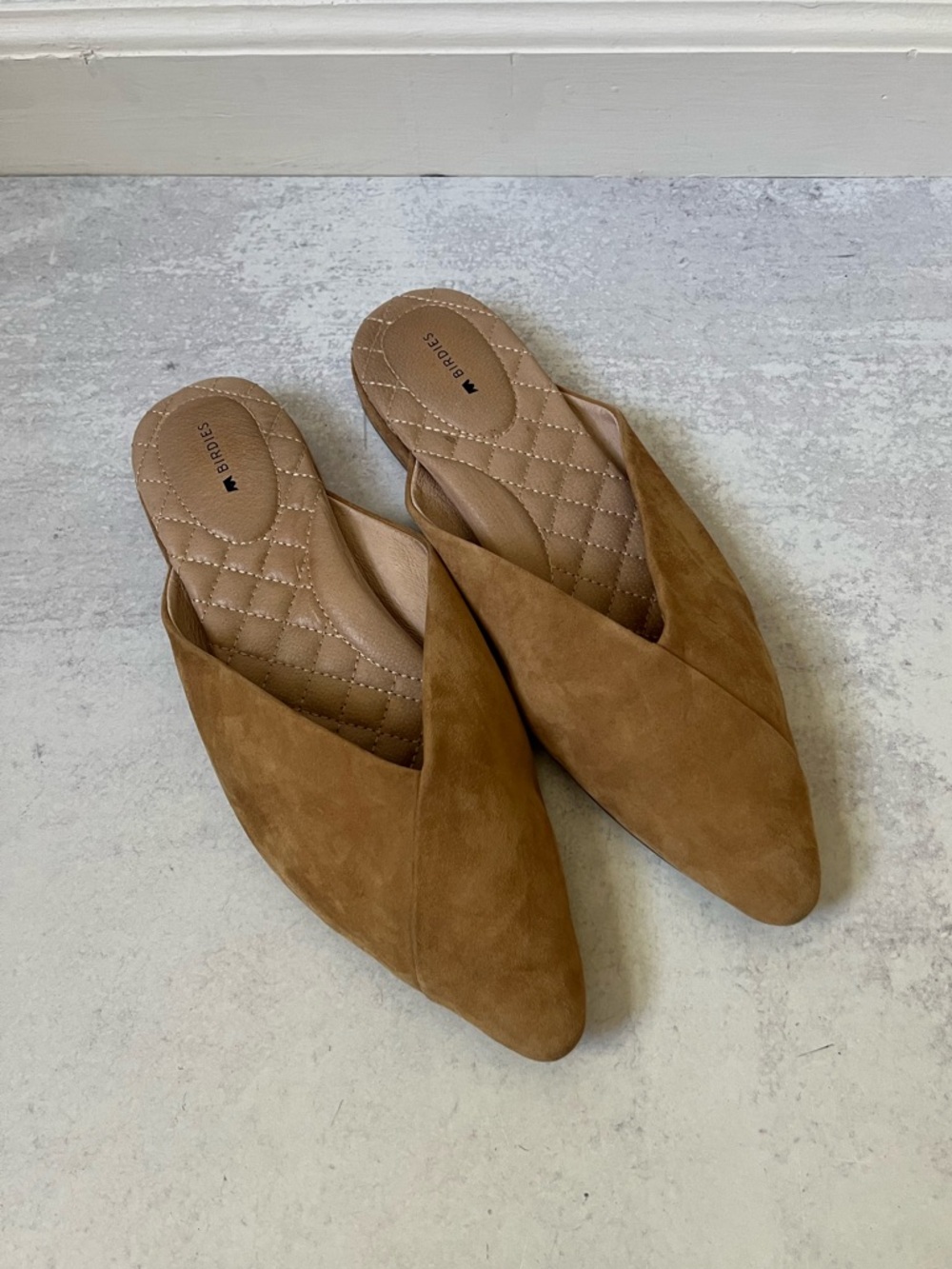Birdies Suede Slip On Mules 10 Tan Beige Pointed Toe Neutral Flats